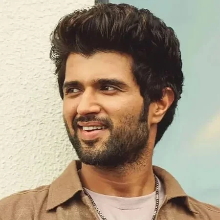Vijay Deverakonda posing during a movie promotion event in 2025